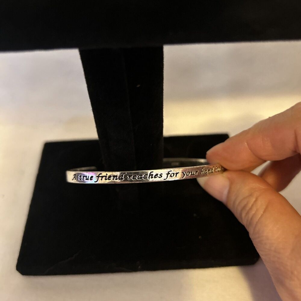 Cute thin cuff bangle bracelet Sterling Silver 925 LA True Friend Touches Heart